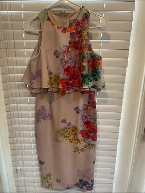 ASOS Floral Peplum Midi Dress in Lavender with Multicolor Blooms